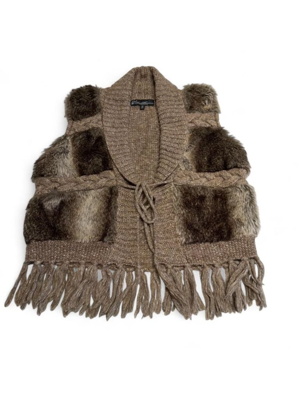 Vintage Y2K Dollhouse Faux Fur Tie Front Vest Women's Medium Boho Fall Outdoor